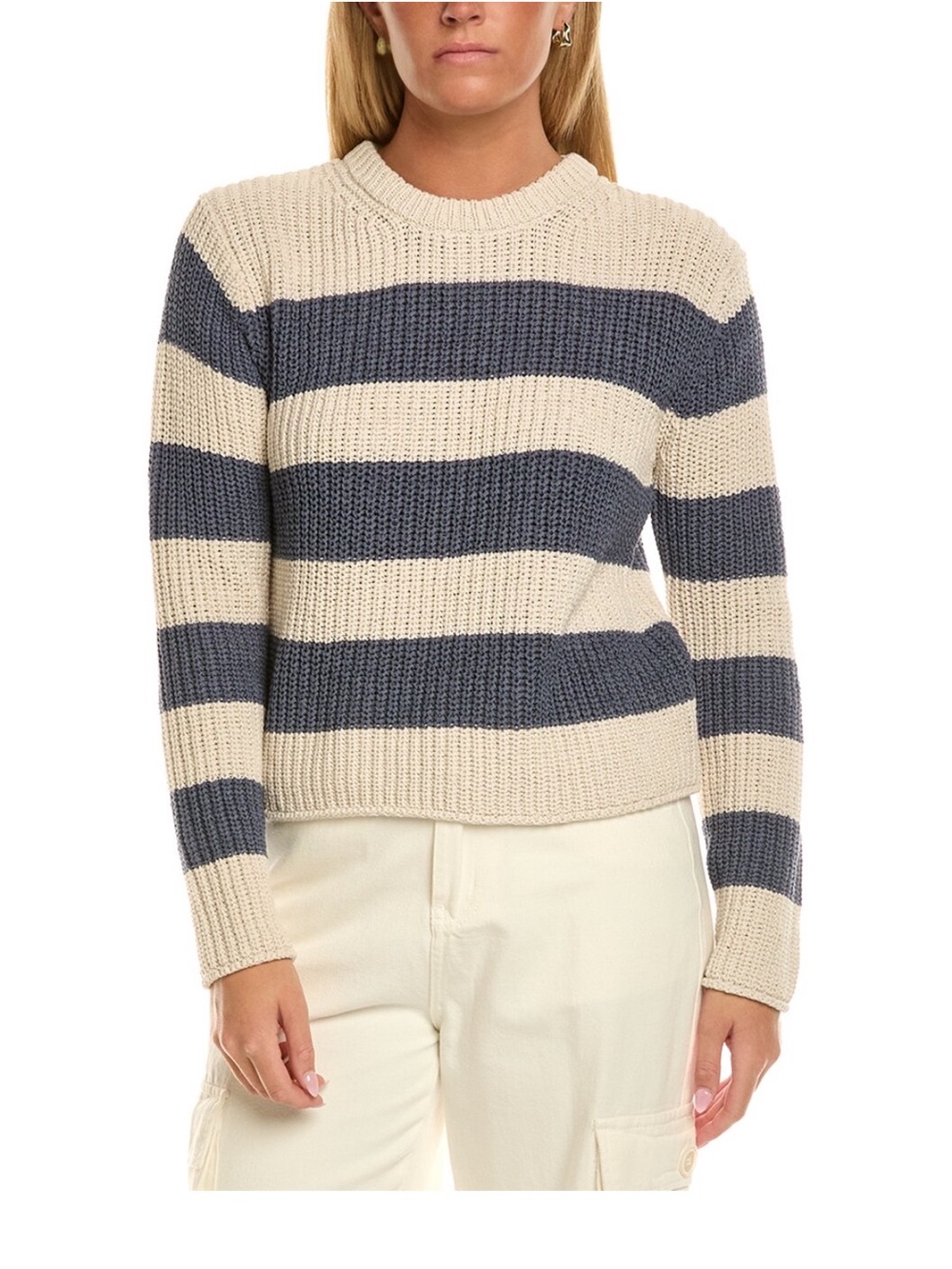 Velvet by Graham & Spencer Striped Crewneck Sweater in Chalk/Atlas NWT Sz S